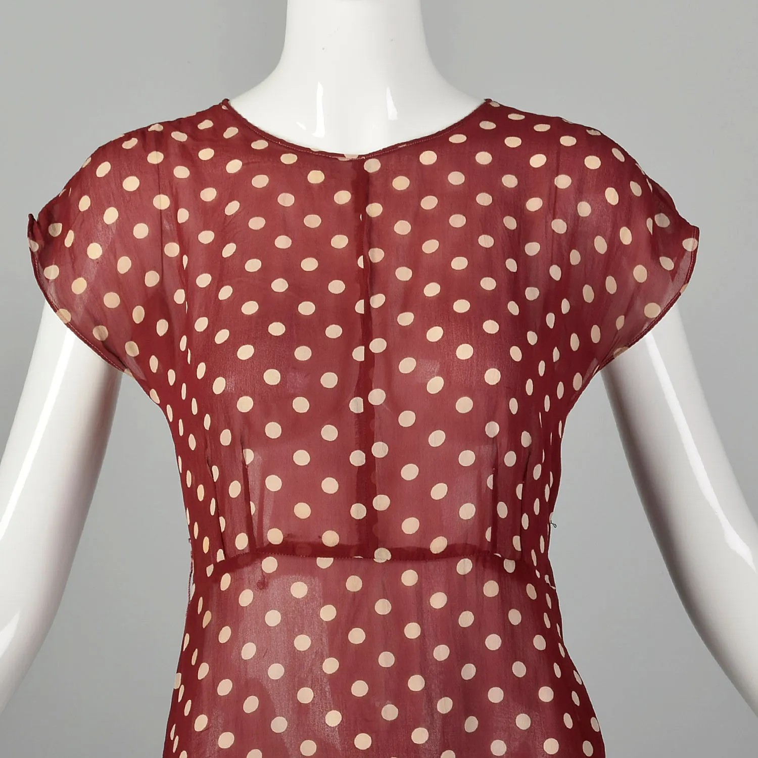 XXS-XS 1930s Red & White Polka Dot Dress