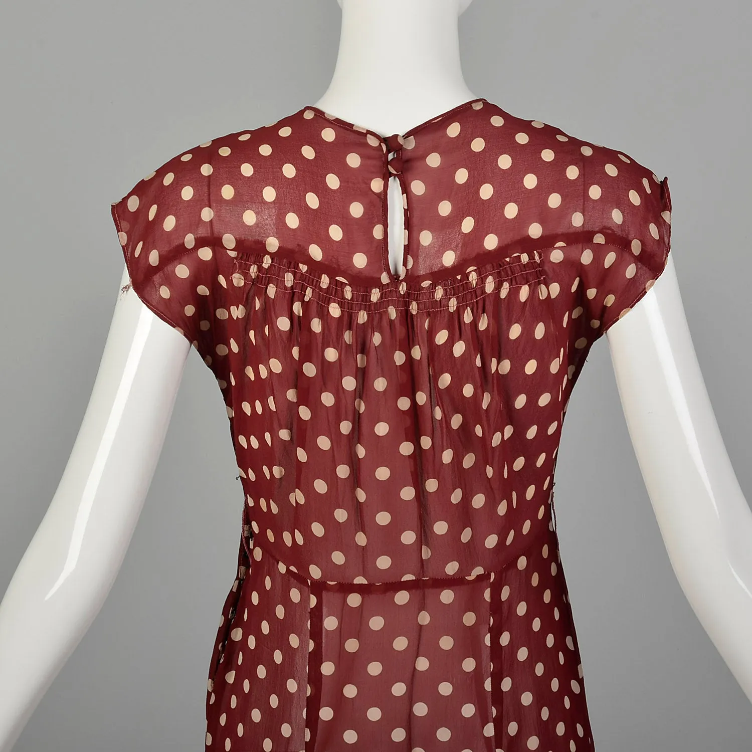 XXS-XS 1930s Red & White Polka Dot Dress