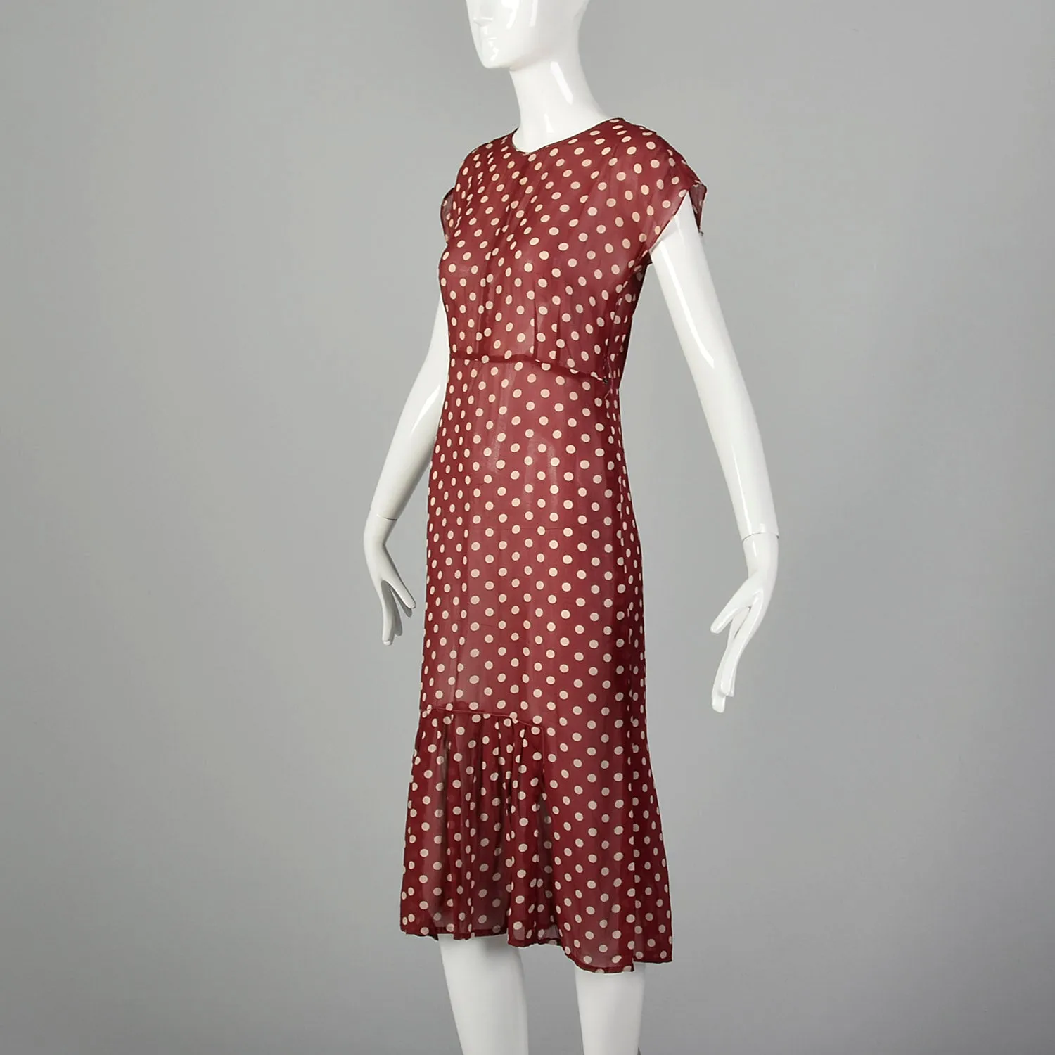 XXS-XS 1930s Red & White Polka Dot Dress