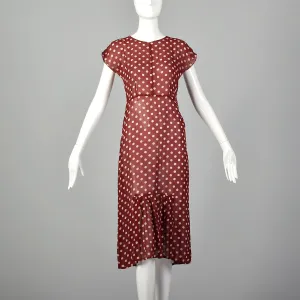 XXS-XS 1930s Red & White Polka Dot Dress