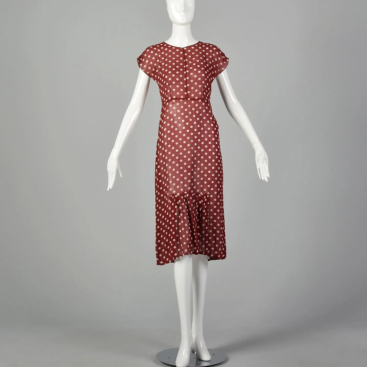 XXS-XS 1930s Red & White Polka Dot Dress